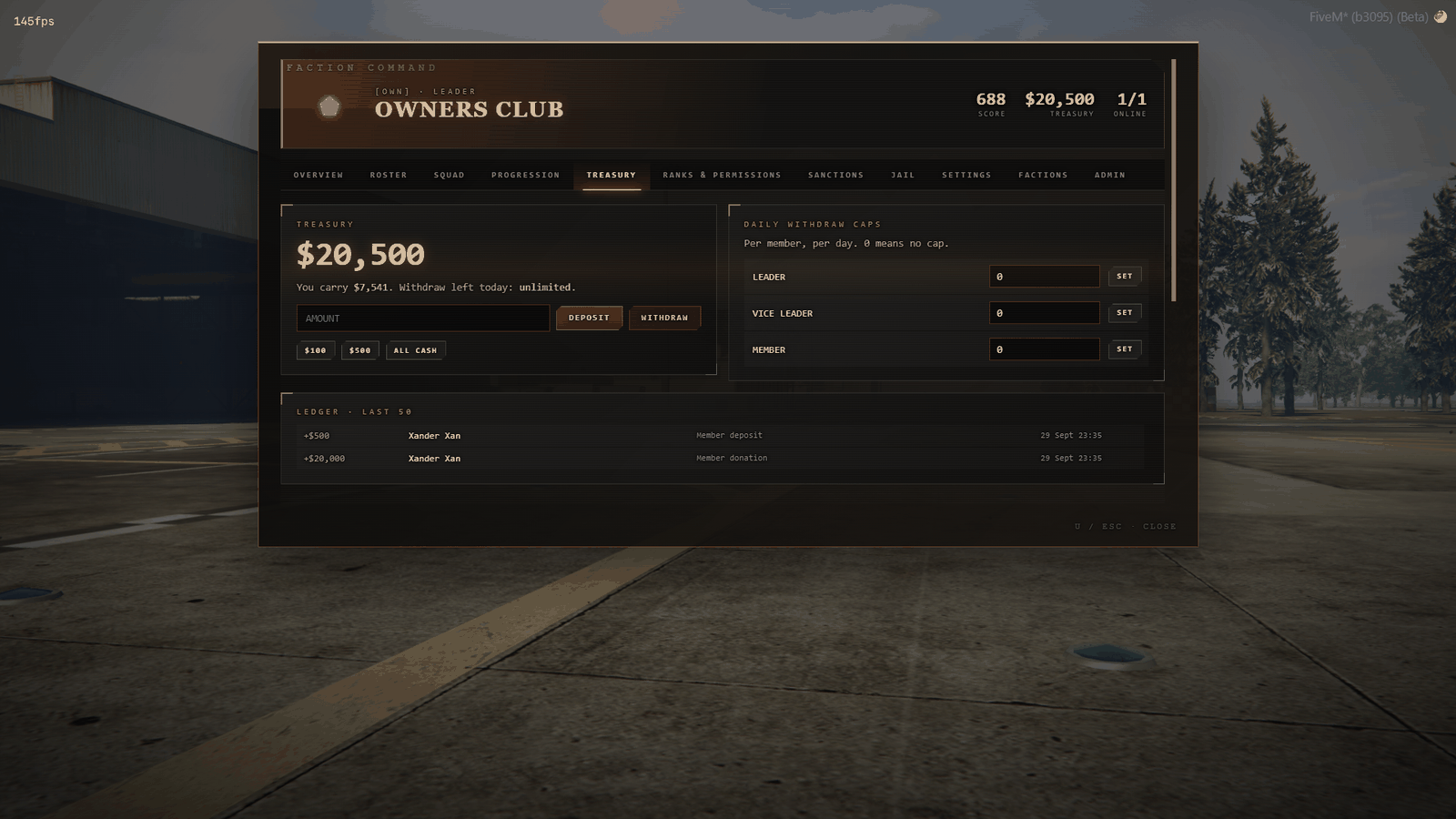 Faction progression tab showing level, daily and weekly missions and the skill tree